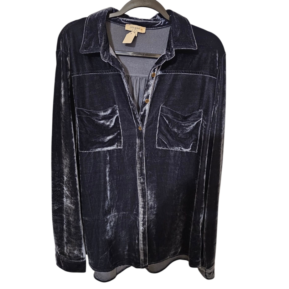Umgee Gray Velvet Shirt in Size 1X